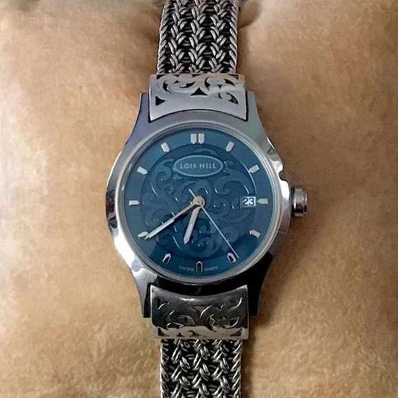 LOIS HILL Watch Blue Face Sterling Silver Band HTF - Picture 2 of 11